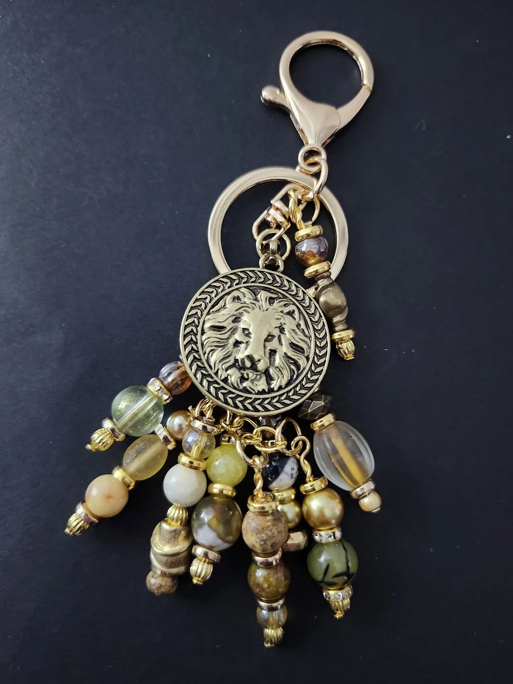 Lion Medallion Purse Charm or Keychain Agate Jasper GraniteHandcrafted